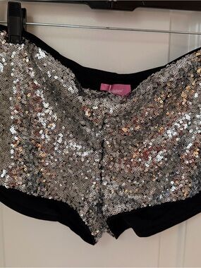 Edikted Silver Sequin Bike Shorts with Black Trim